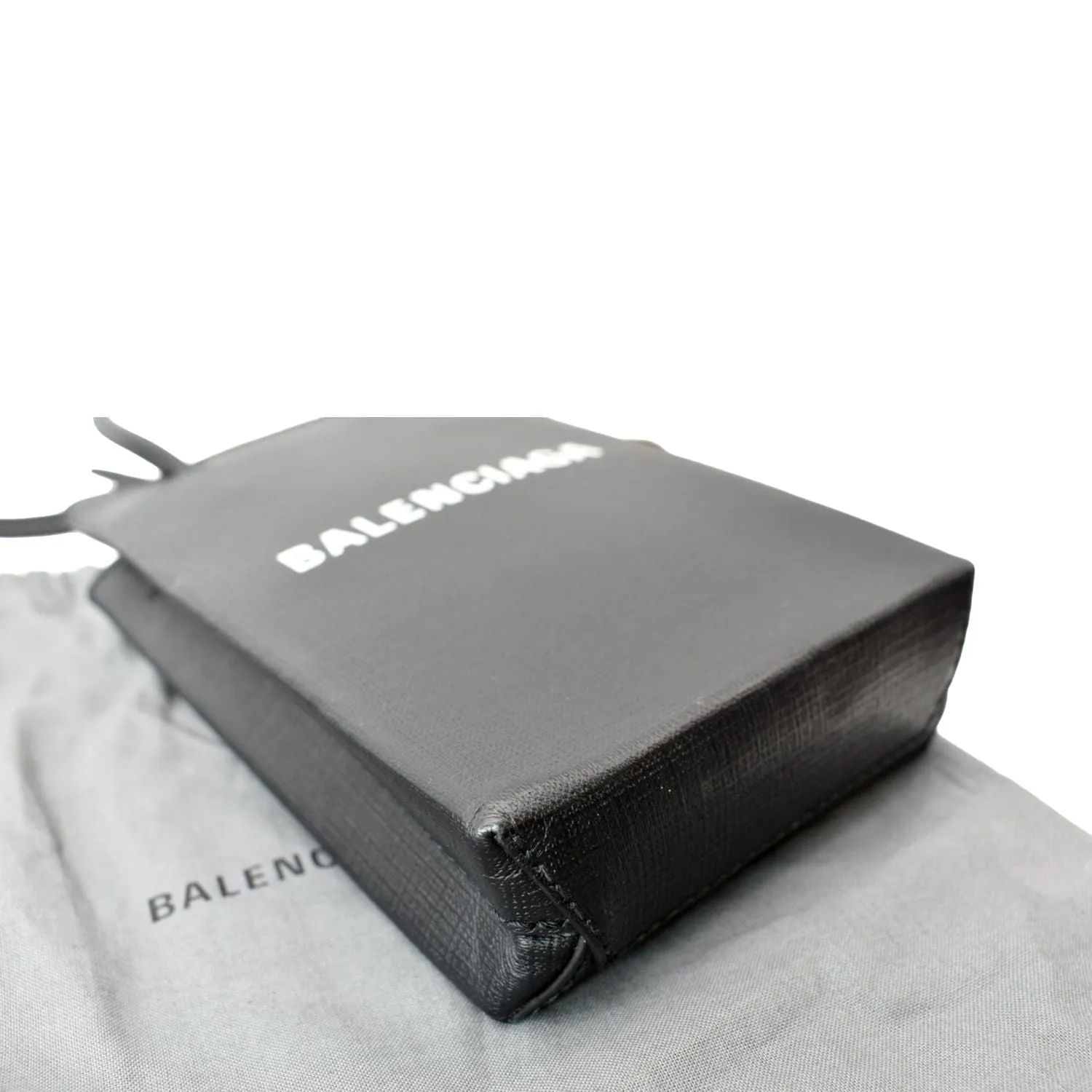 BALENCIAGA Leather Phone Holder Shopping Tote Shoulder Bag Black