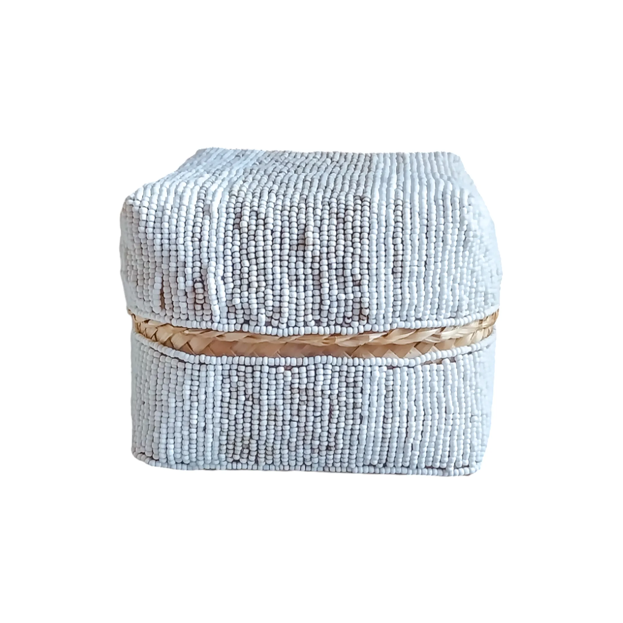 Bali Bamboo Beaded Box-White and Beige