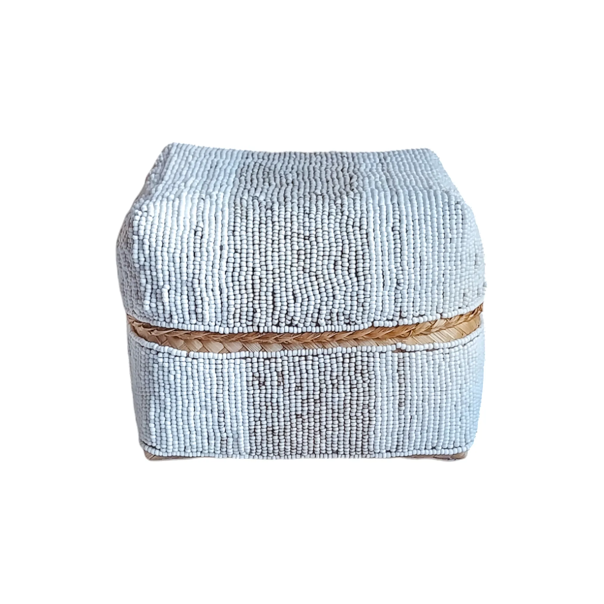 Bali Bamboo Beaded Box-White and Beige