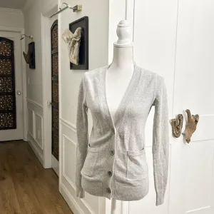 Banan Republic Wool Cashmere Blend Ribbed Trim Cardigan Swea V Neck Gray Size XS