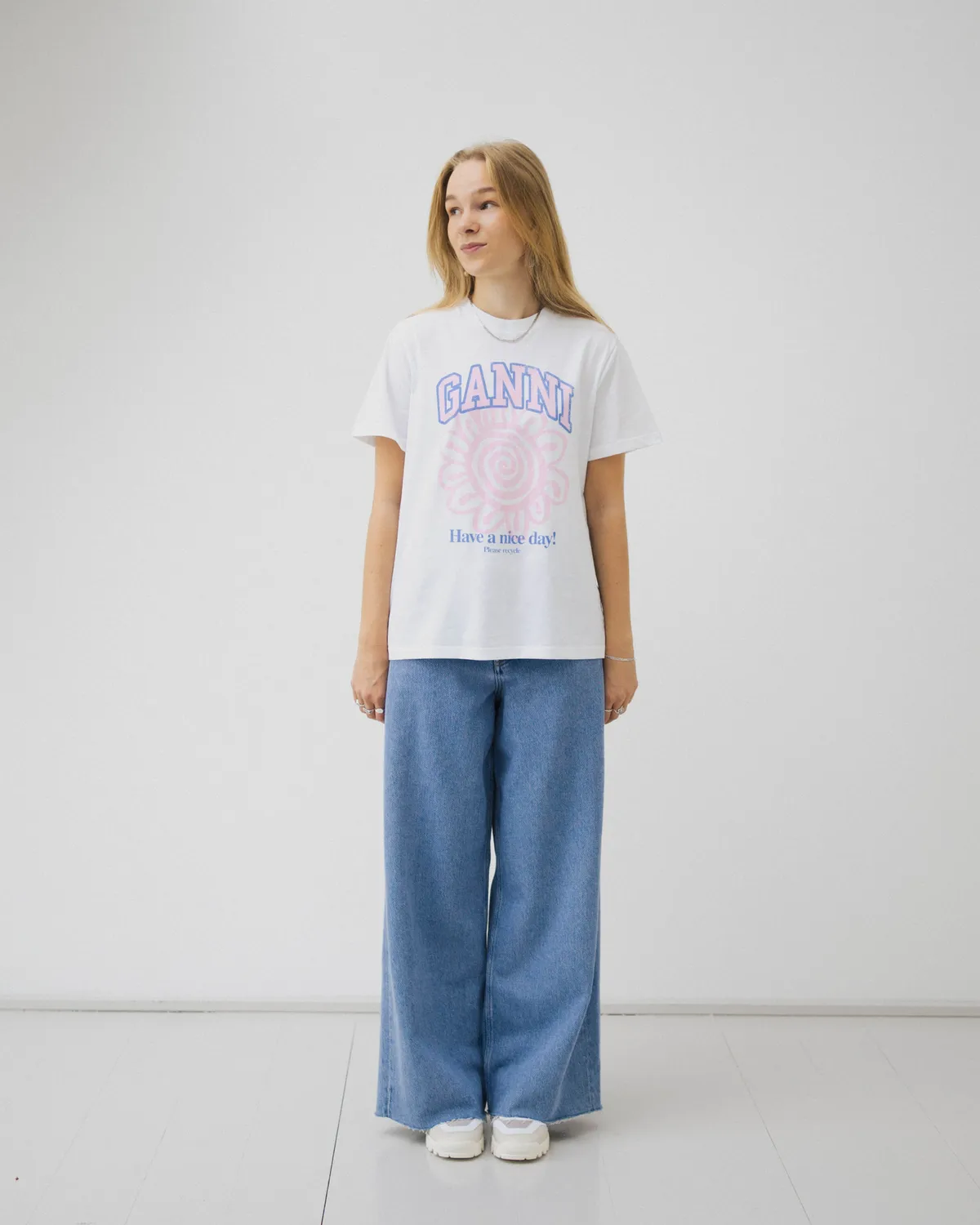 Basic Jersey Flower Relaxed T-shirt - Bright White