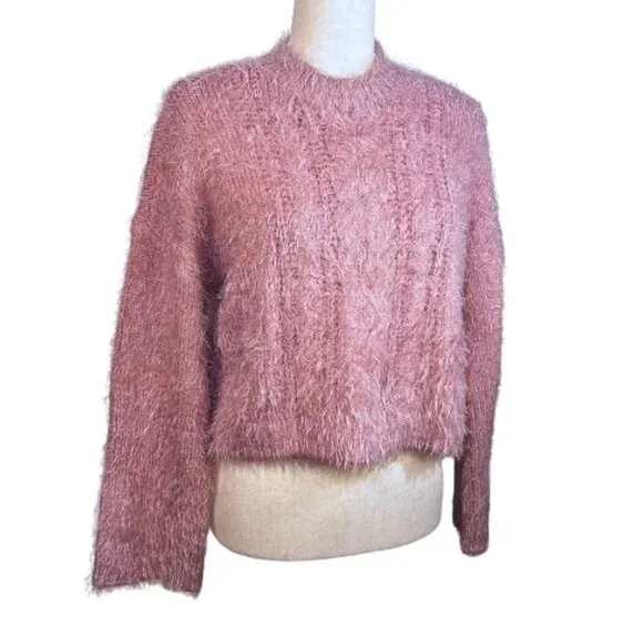 BB DAKOTA Feelin' Lashy Eyelash Cable Knit Sweater Rose Quartz Size XS