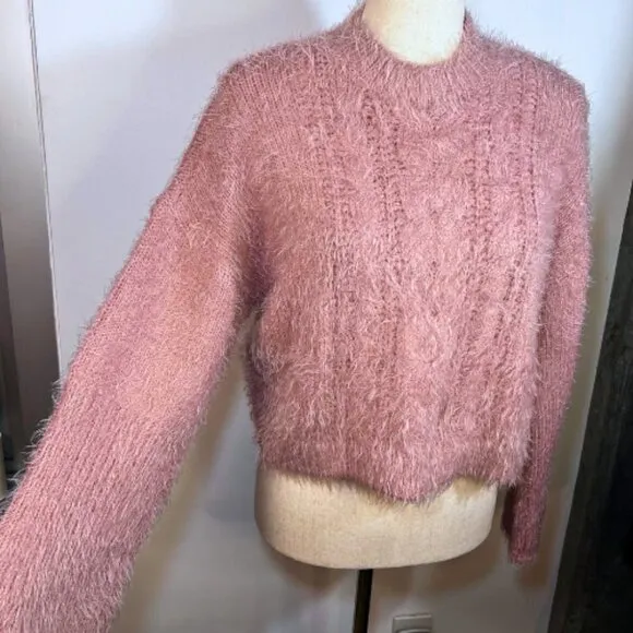 BB DAKOTA Feelin' Lashy Eyelash Cable Knit Sweater Rose Quartz Size XS