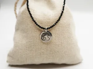 BE ONE. BE KIND. STERLING SILVER CHARM BLACK GEM BEADED NECKLACE