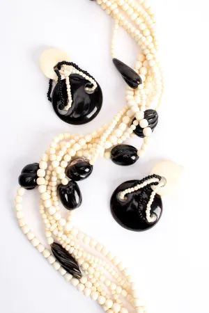 Beaded Bone Horn Necklace & Earring Set