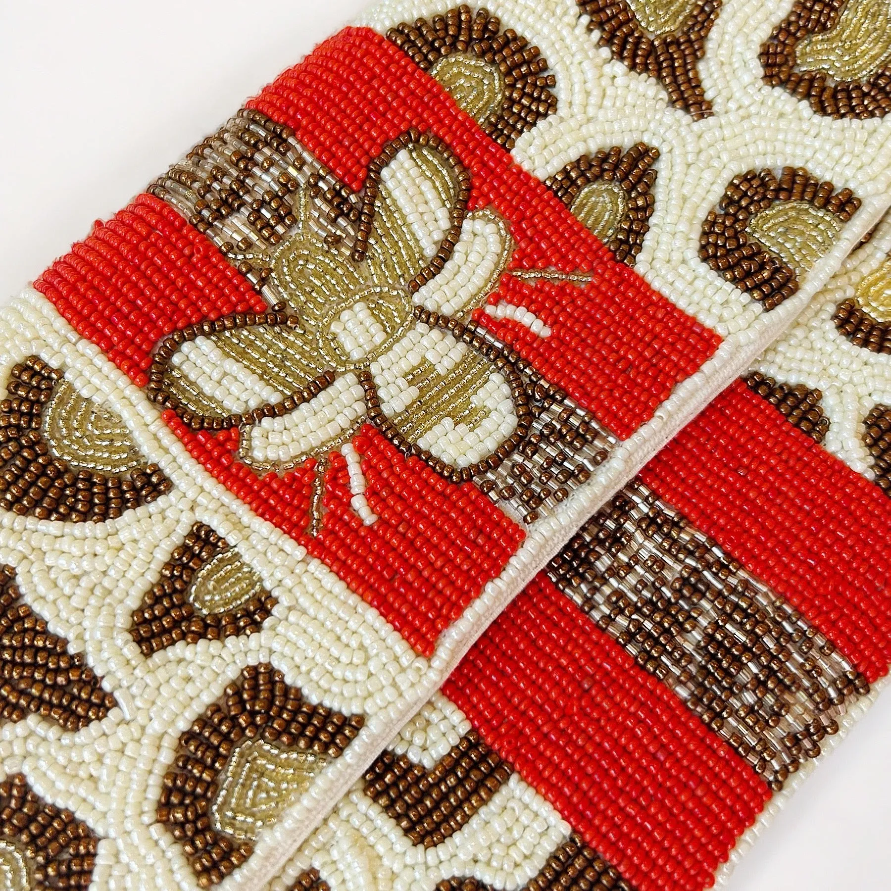 Beaded Brown & Red Leopard Handbag