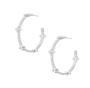 Beaded Cross Hoop Earrings - Silver