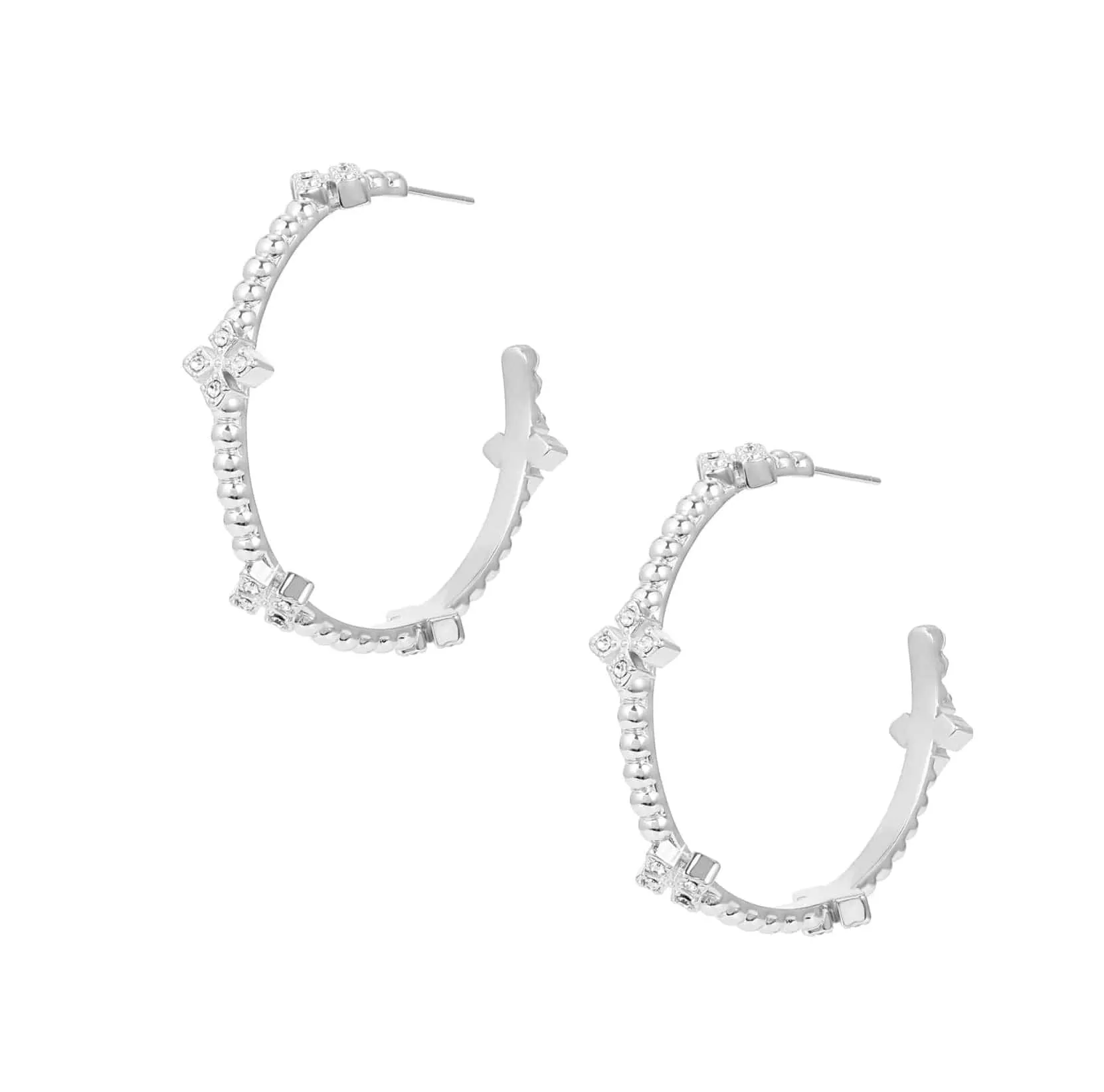 Beaded Cross Hoop Earrings - Silver