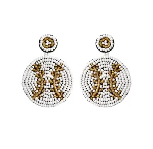Beaded Dangle White Baseball with Red Or Gold Stitching Earrings 230-1 | Erika Williner Designs