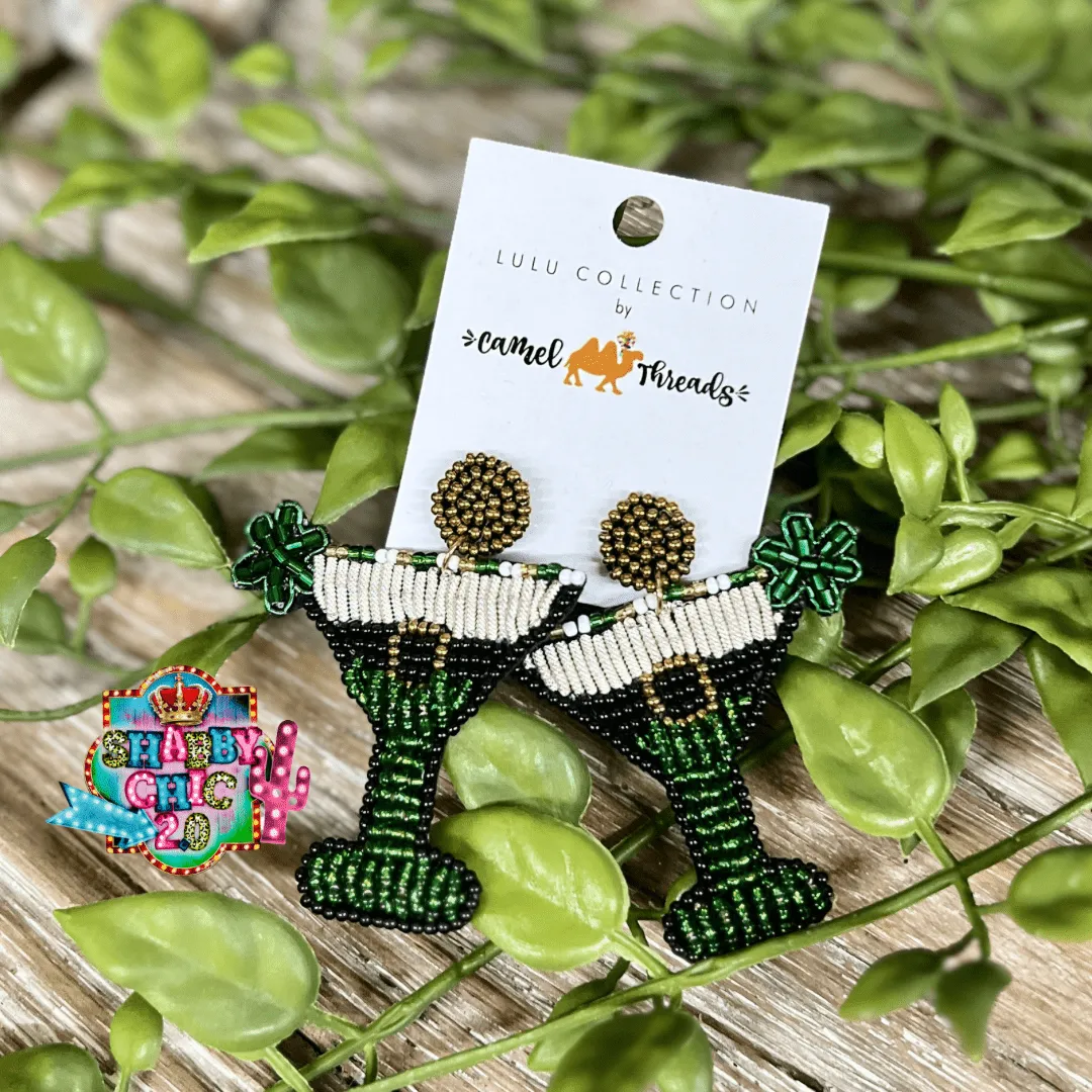 Beaded Green Martini Earrings