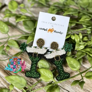 Beaded Green Martini Earrings