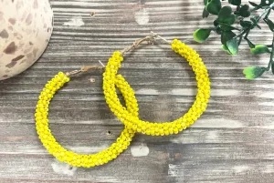 Beaded Hoop Earring - Yellow