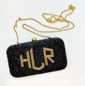 Beaded Monogram Box Clutch / Cross Body