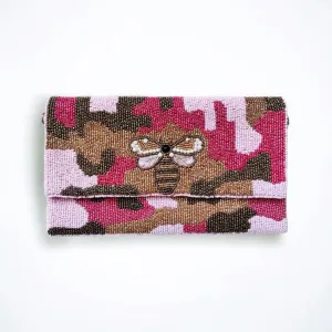 Beaded Pink Camo Bee Handbag