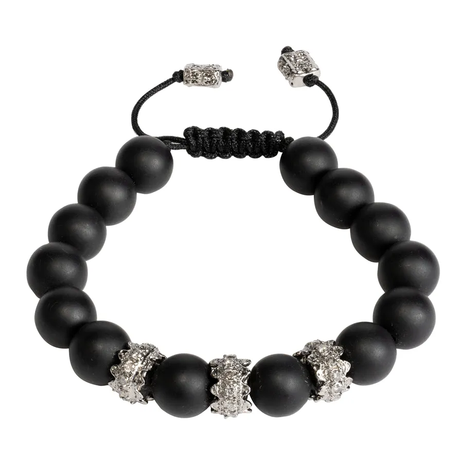 BEADED PULL BRACELET WITH BLACK ONYX AND GREY DIAMONDS