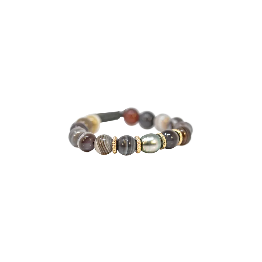 BEADED PULL BRACELET WITH TAHITIAN PEARLS AND BOTSWANA
