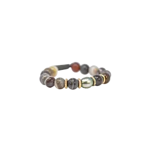 BEADED PULL BRACELET WITH TAHITIAN PEARLS AND BOTSWANA