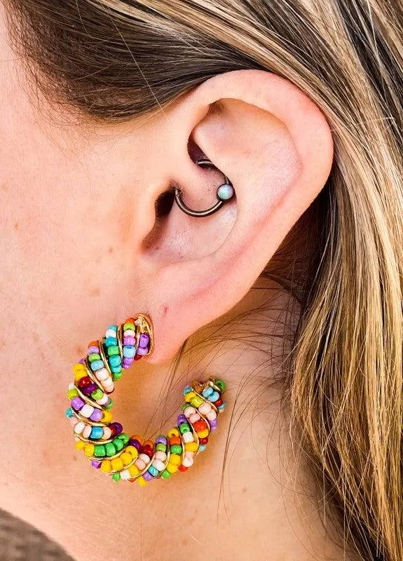 Beaded Statement Hoops