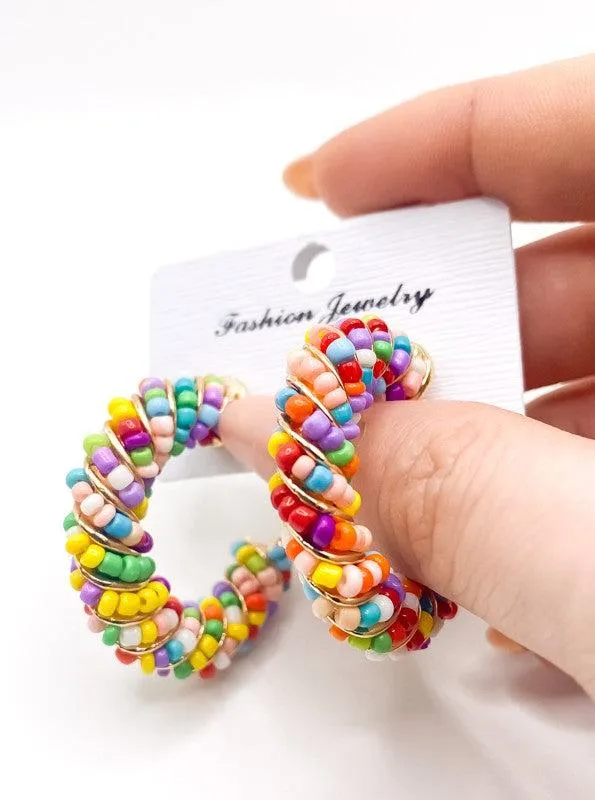 Beaded Statement Hoops