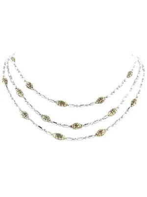 Beaded Two Tone Triple Strand Necklace - 17"