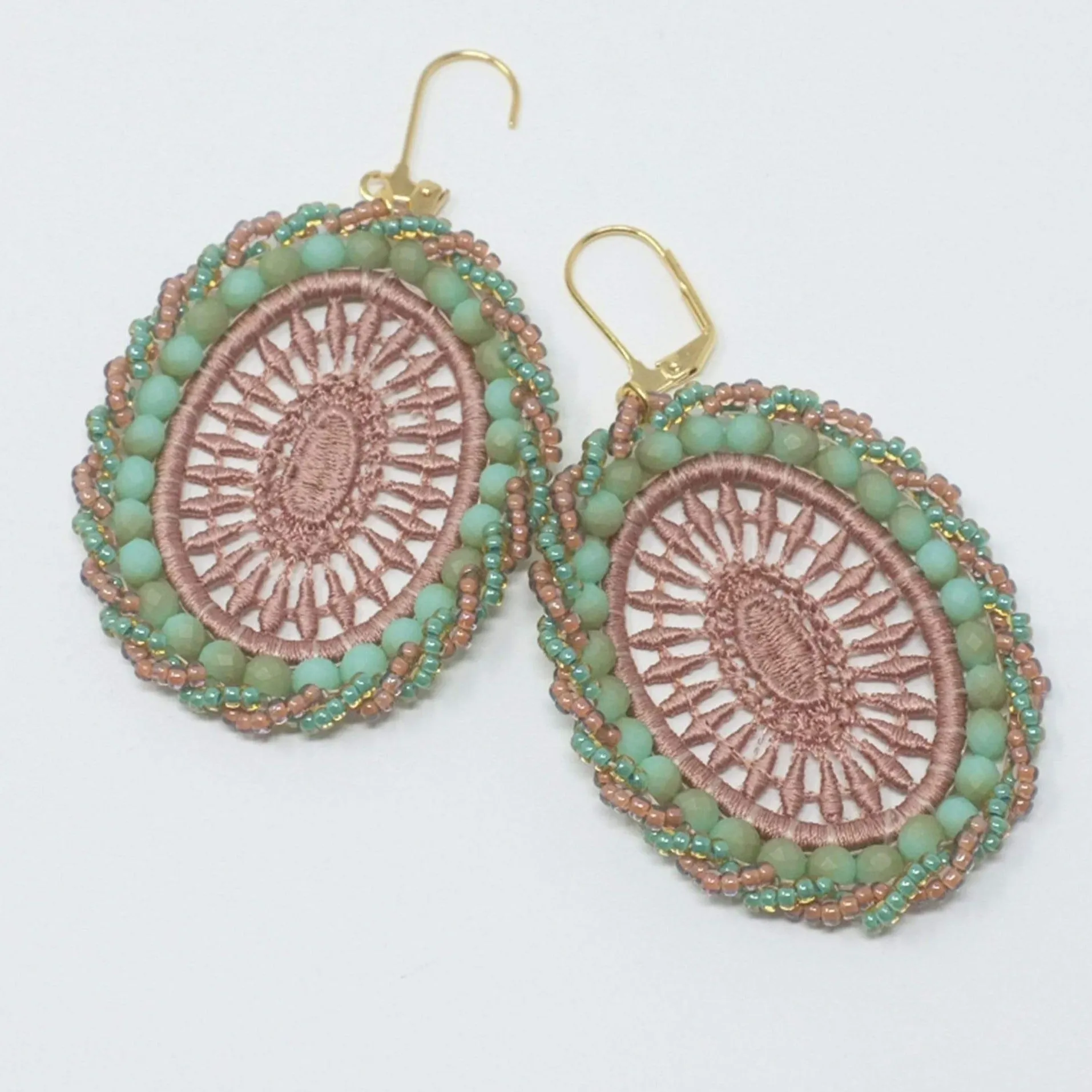 Beige Pink Oval Drop Earrings