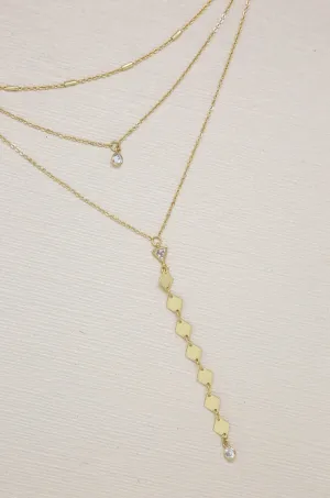 Bella 18k Gold Plated Multi Layered Lariat Necklace with Crystals
