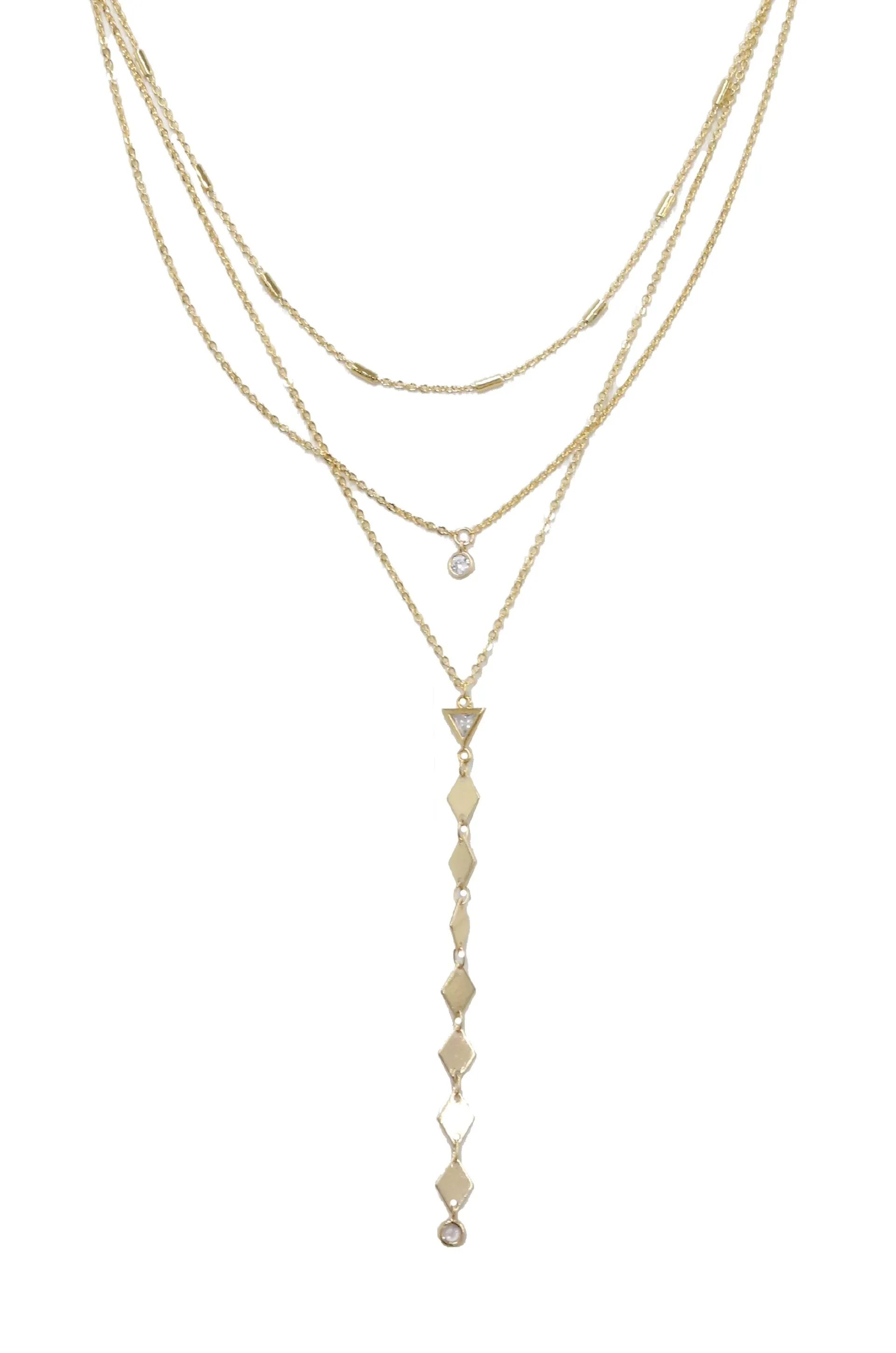Bella 18k Gold Plated Multi Layered Lariat Necklace with Crystals
