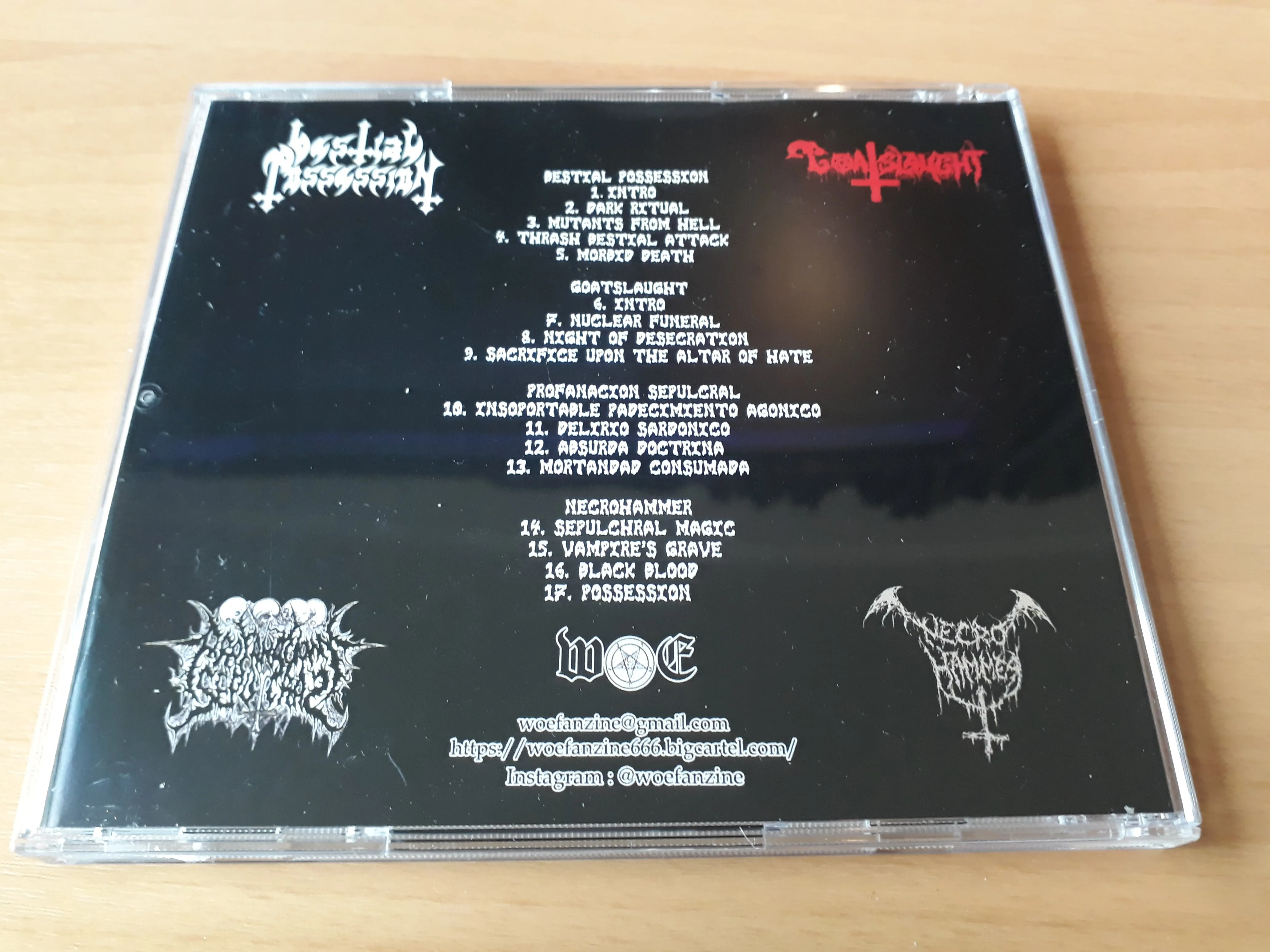 BESTIAL POSSESSION / GOATSLAUGHT / PROFANACION SEPULCRAL / NECROHAMMER - 4 Way Split: Satanic Alliance Of The Possessed Sepulchral Necrogoat CD