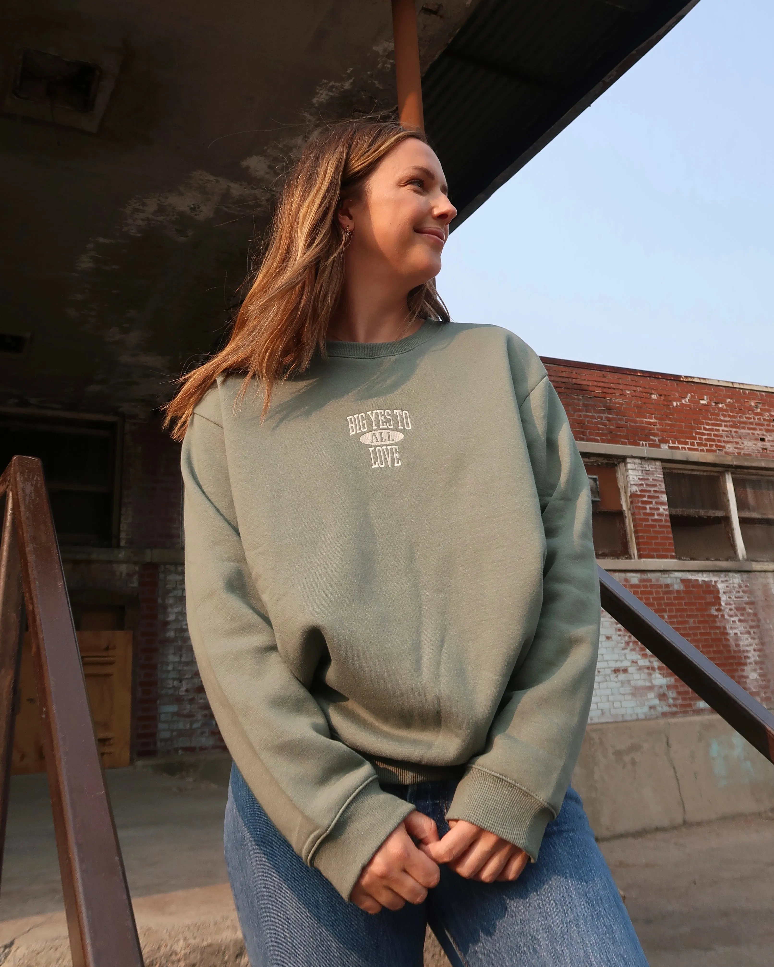 BIG YES TO LOVE Relaxed Crewneck (SAGE)