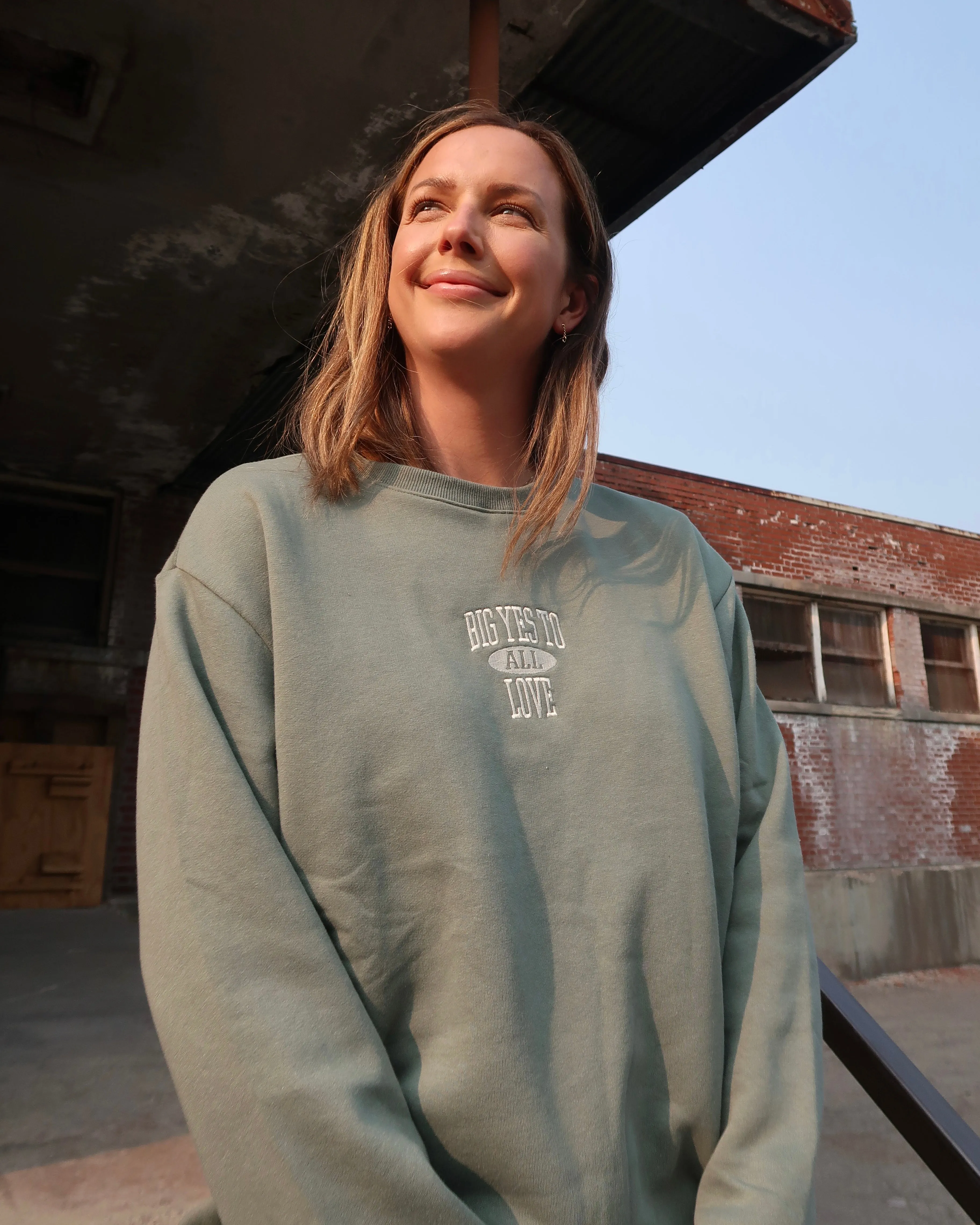 BIG YES TO LOVE Relaxed Crewneck (SAGE)
