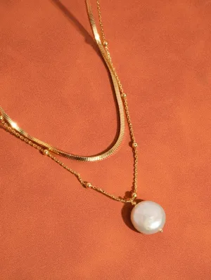 Bindi 18K Gold Layered Pearl Chain Necklace: Yellow Gold