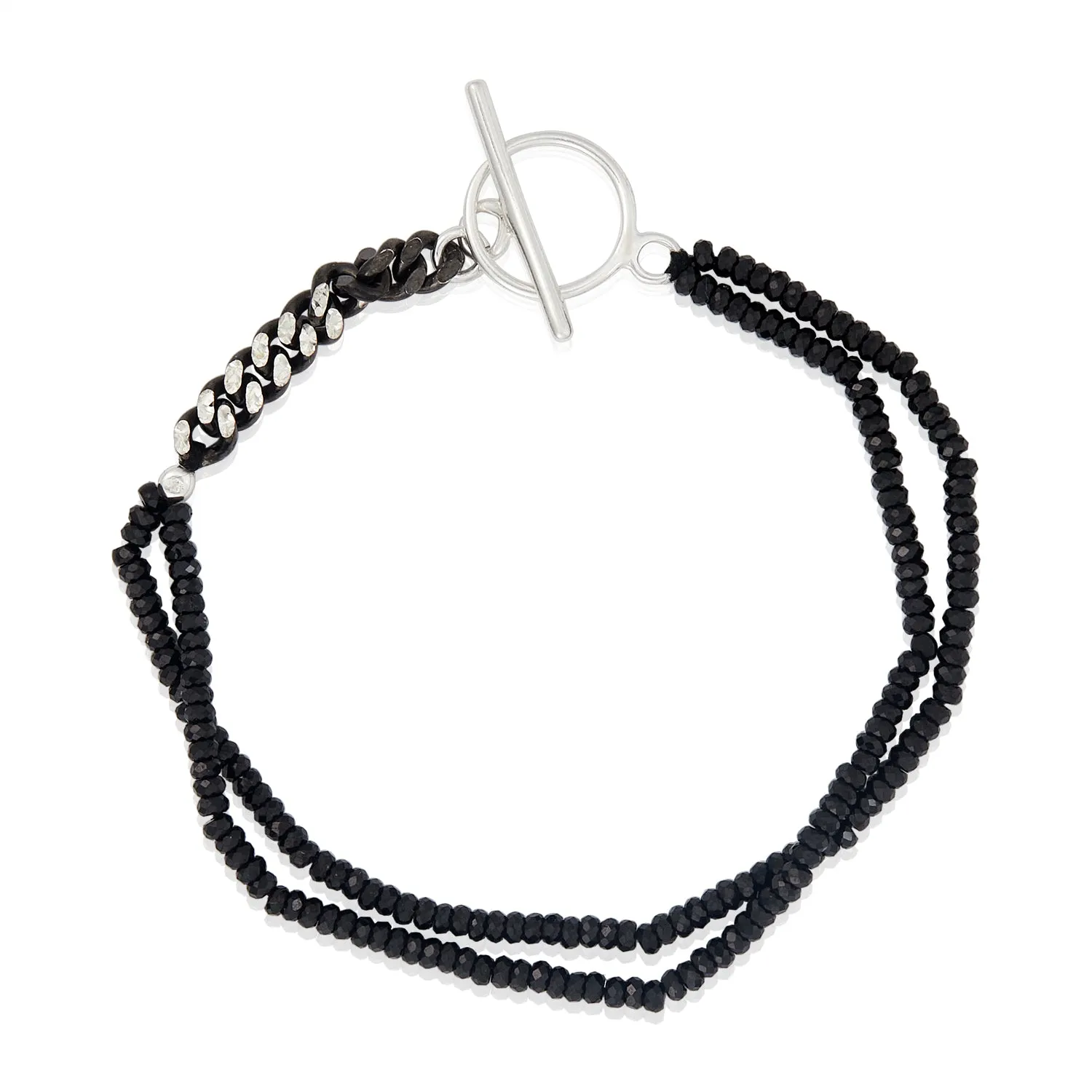 Black Spinel Double Edge Silver Bracelet
