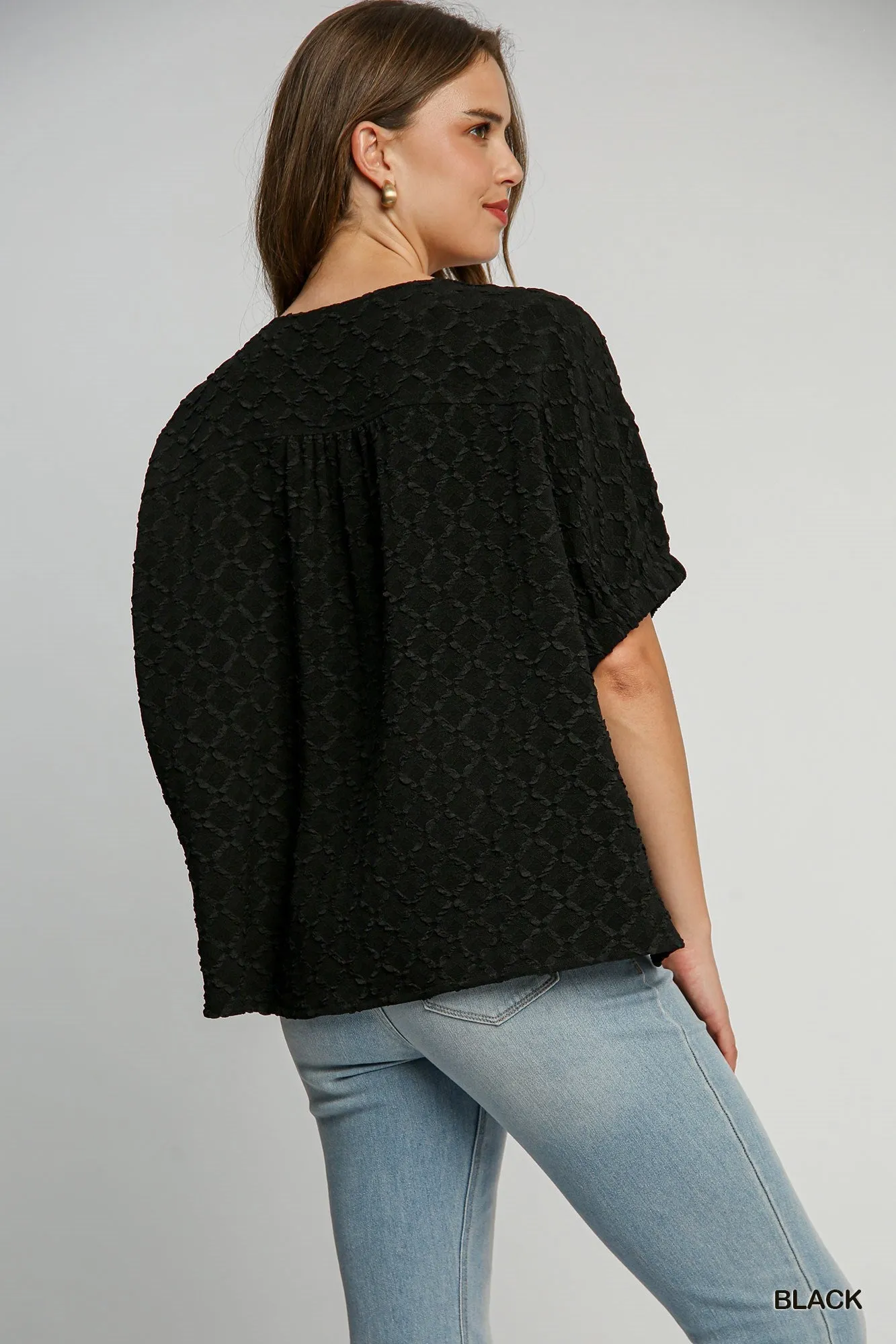 Black Textured Knit Boxy Top