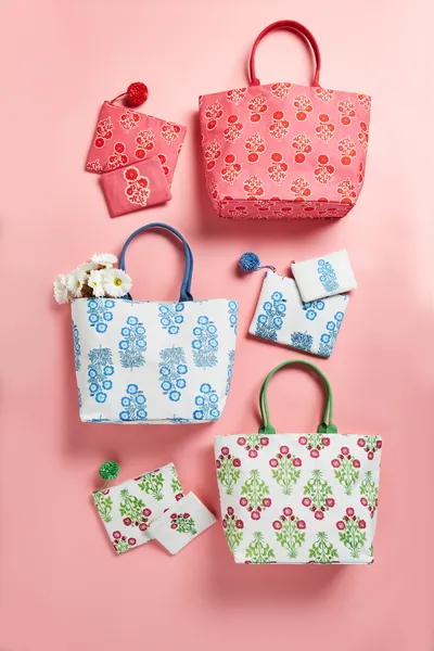 Blue Block Print Tote