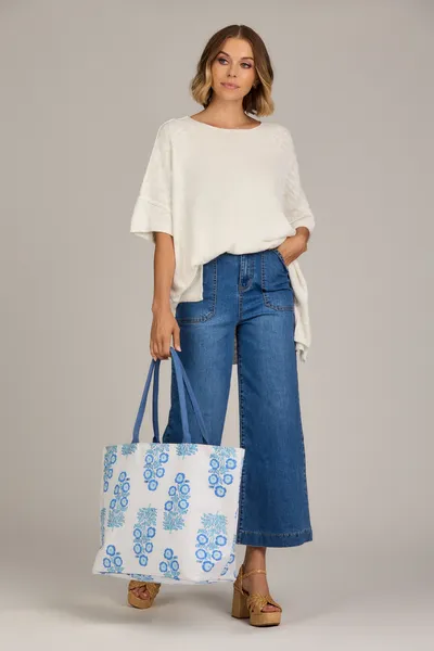 Blue Block Print Tote