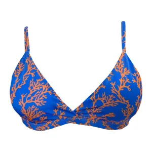 Blue Orange Sea Coral Brazilian Fixed Triangle Bikini Top