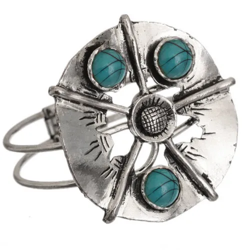 Blue Silver Beaded Metal Hinged Bracelet