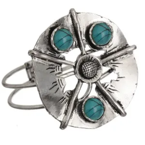 Blue Silver Beaded Metal Hinged Bracelet