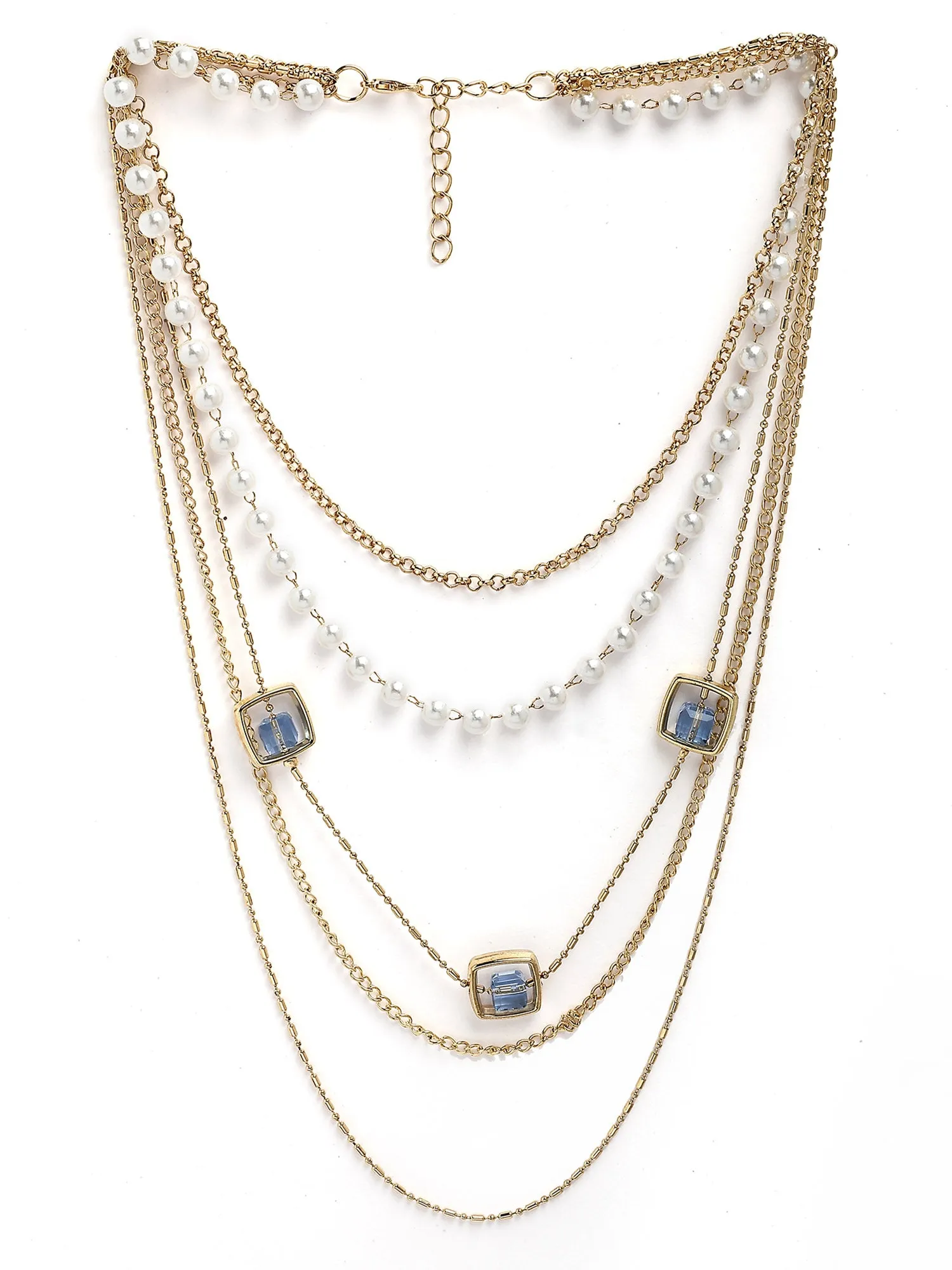 Bohey by KARATCART Gold-Plated Blue Stone Multilayer Chain Necklace for Women