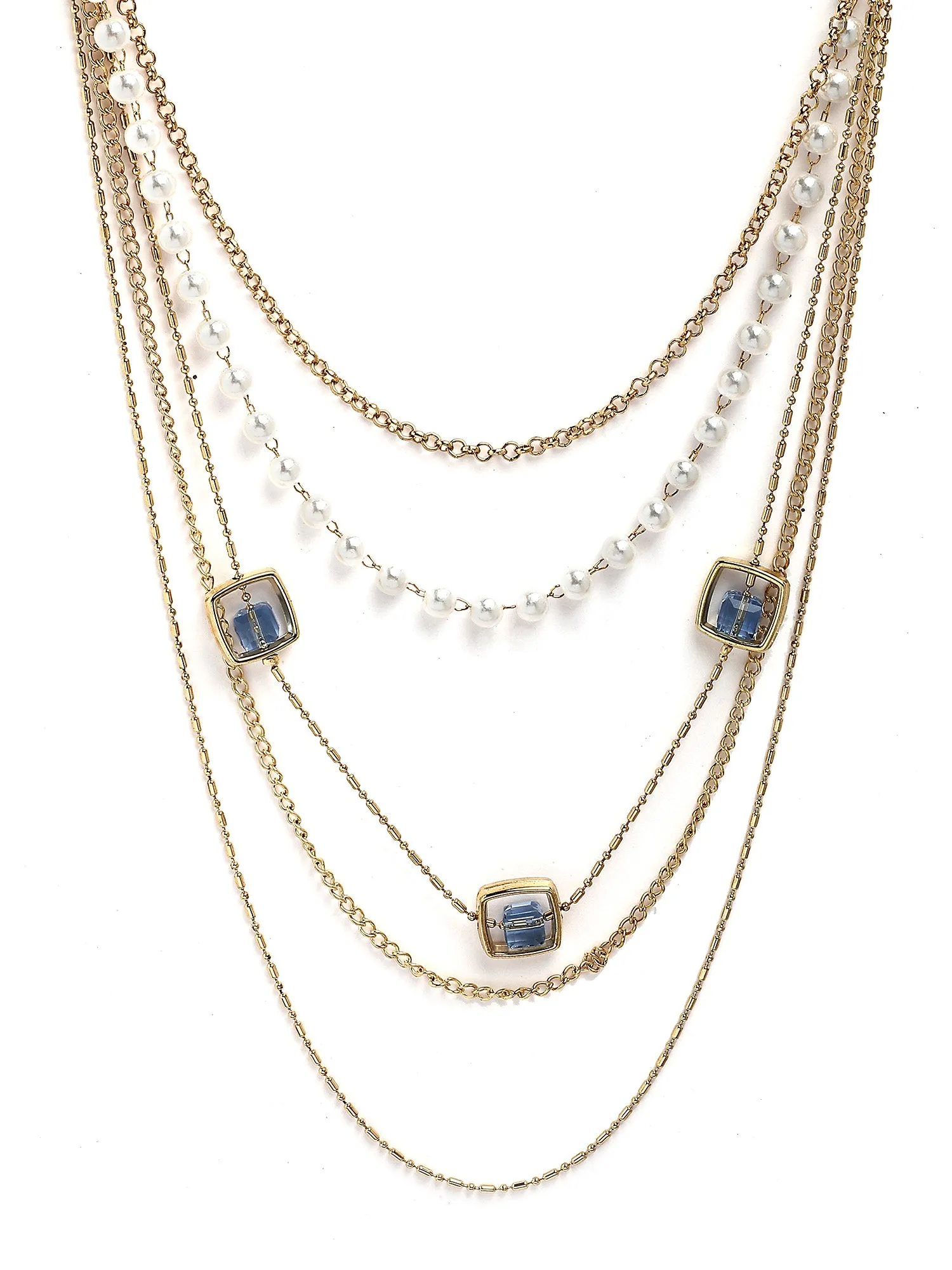 Bohey by KARATCART Gold-Plated Blue Stone Multilayer Chain Necklace for Women