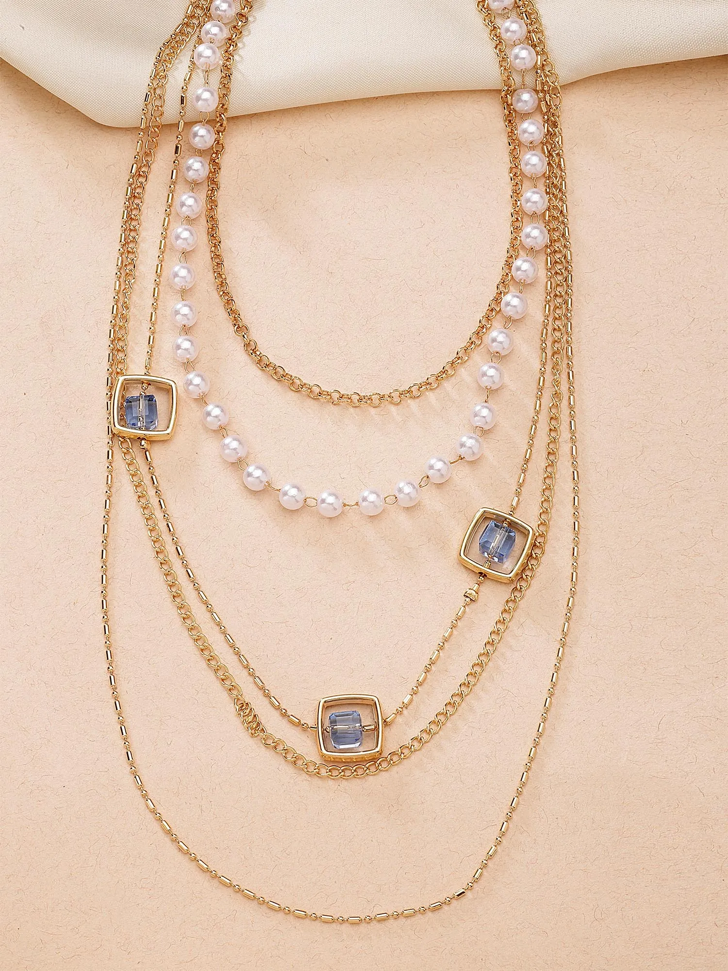 Bohey by KARATCART Gold-Plated Blue Stone Multilayer Chain Necklace for Women
