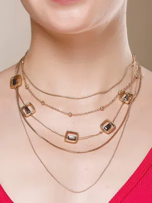 Bohey by KARATCART Gold-Plated Grey Stone Multilayer Chain Necklace for Women