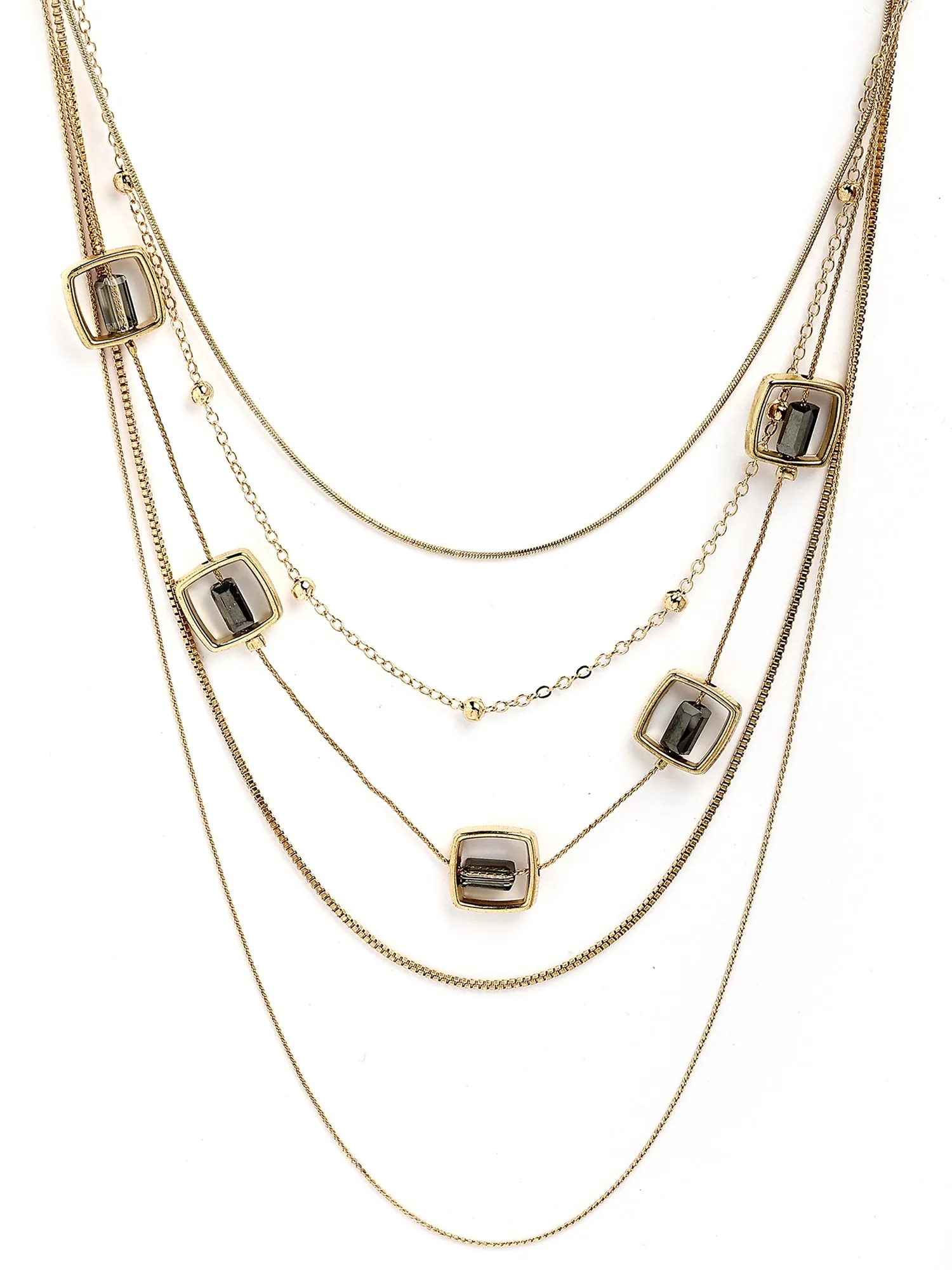 Bohey by KARATCART Gold-Plated Grey Stone Multilayer Chain Necklace for Women