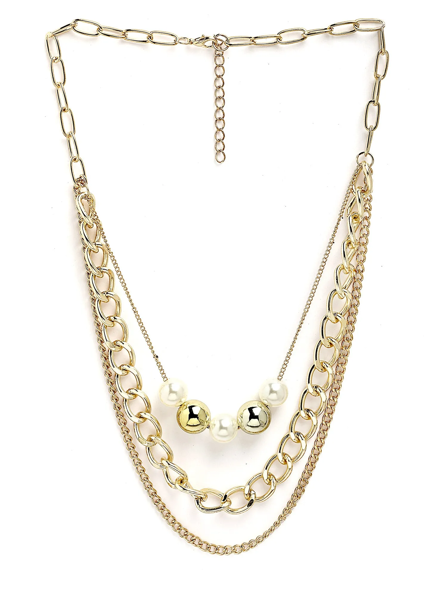 Bohey by KARATCART Gold-Plated Pearl Multilayer Chain Necklace for Women