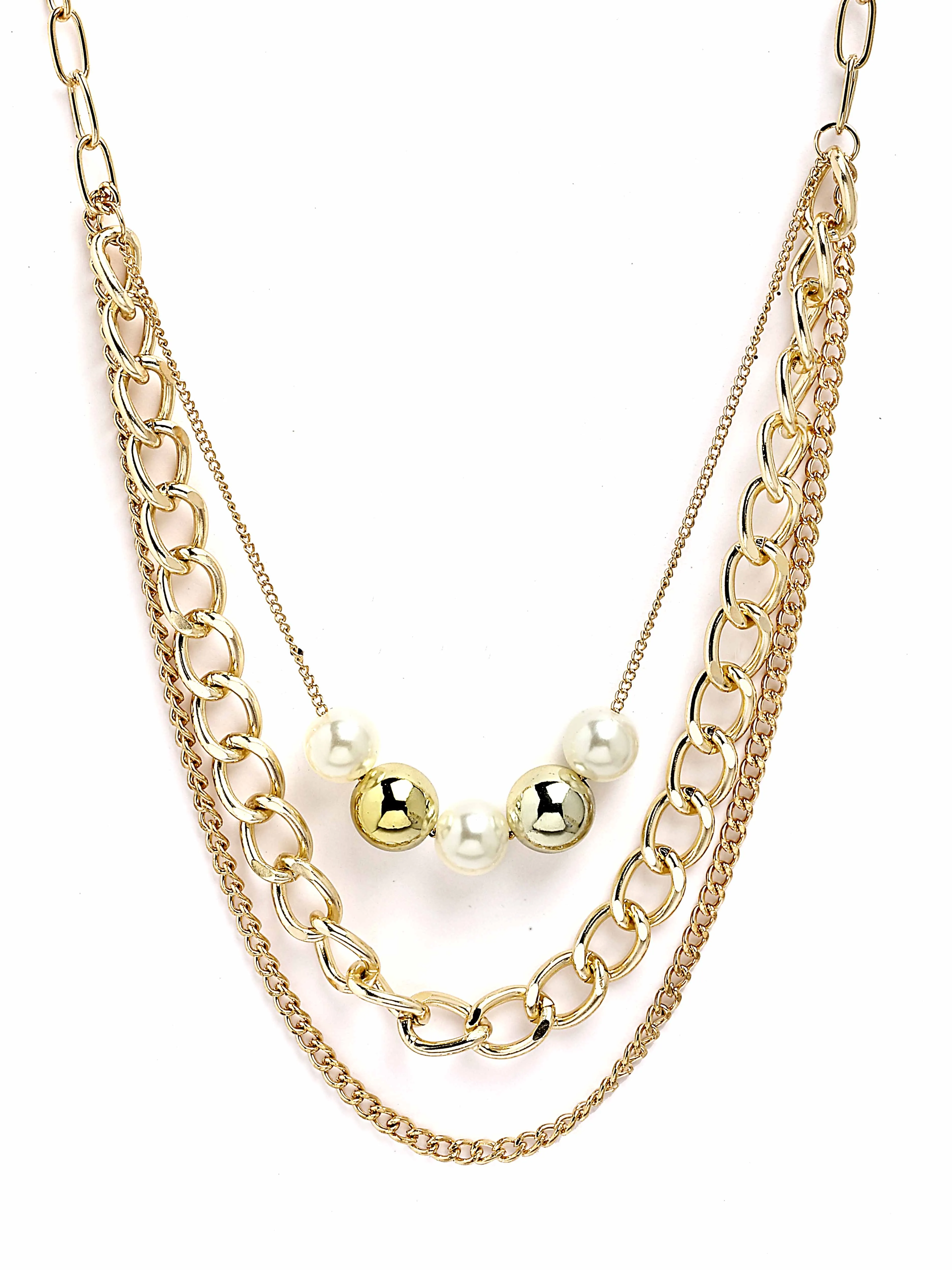 Bohey by KARATCART Gold-Plated Pearl Multilayer Chain Necklace for Women