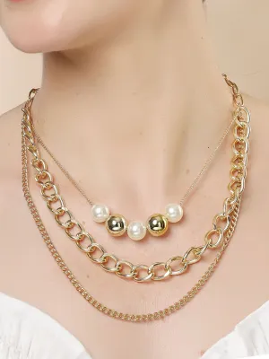 Bohey by KARATCART Gold-Plated Pearl Multilayer Chain Necklace for Women