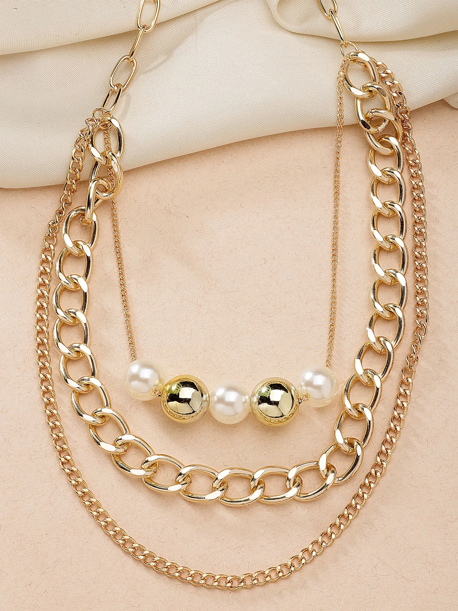 Bohey by KARATCART Gold-Plated Pearl Multilayer Chain Necklace for Women