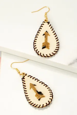 Boho Leather Arrowhead Drop Earrings