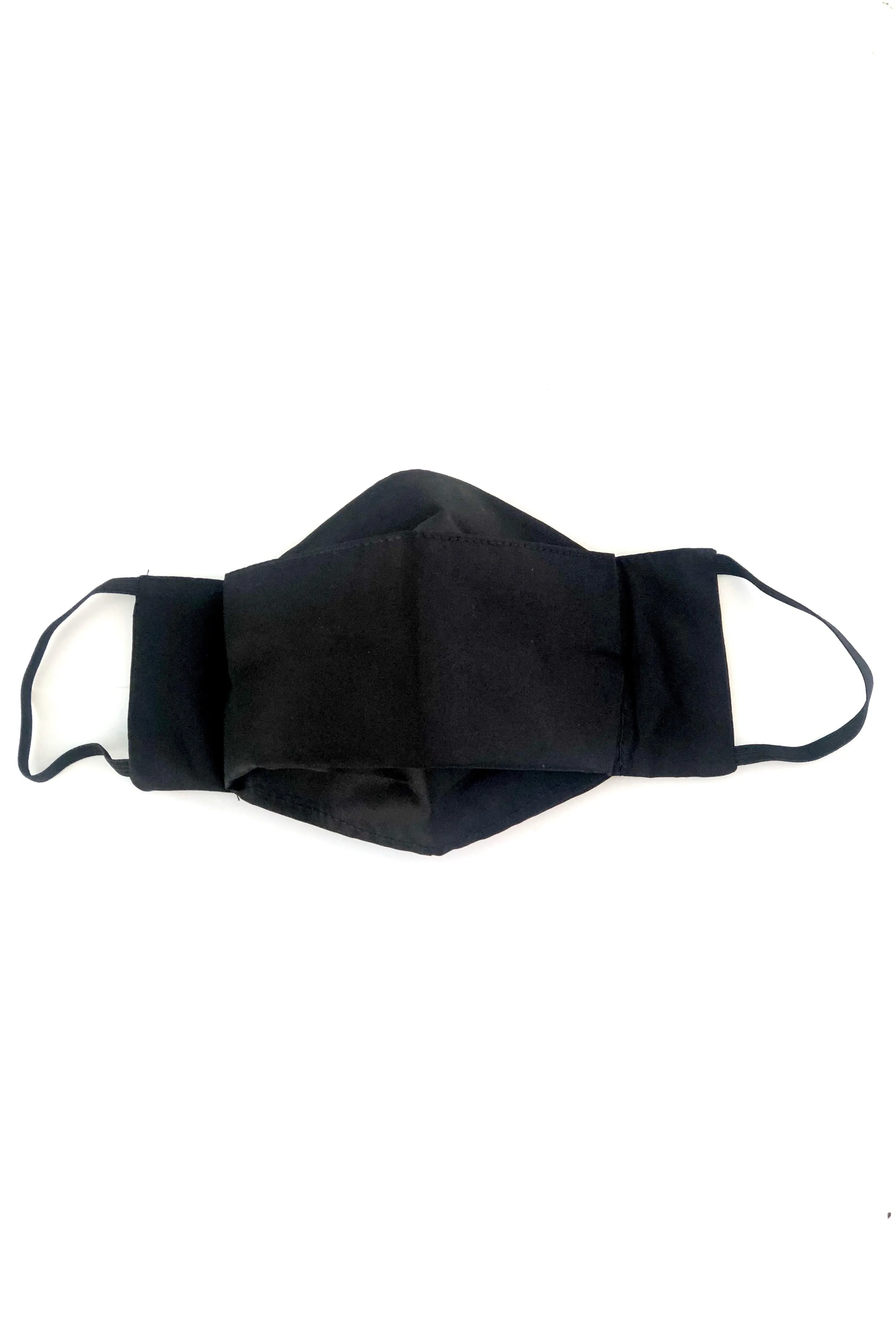 Box Pleated Cotton Mask with Filter Pocket - Black
