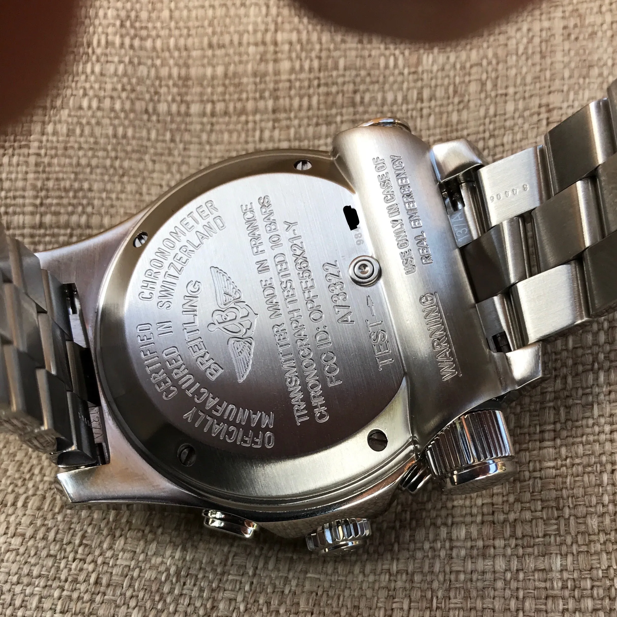 Breitling EMERGENCY MISSION A73322 Stainless Steel Chronograph Aviation Wristwatch Box Papers